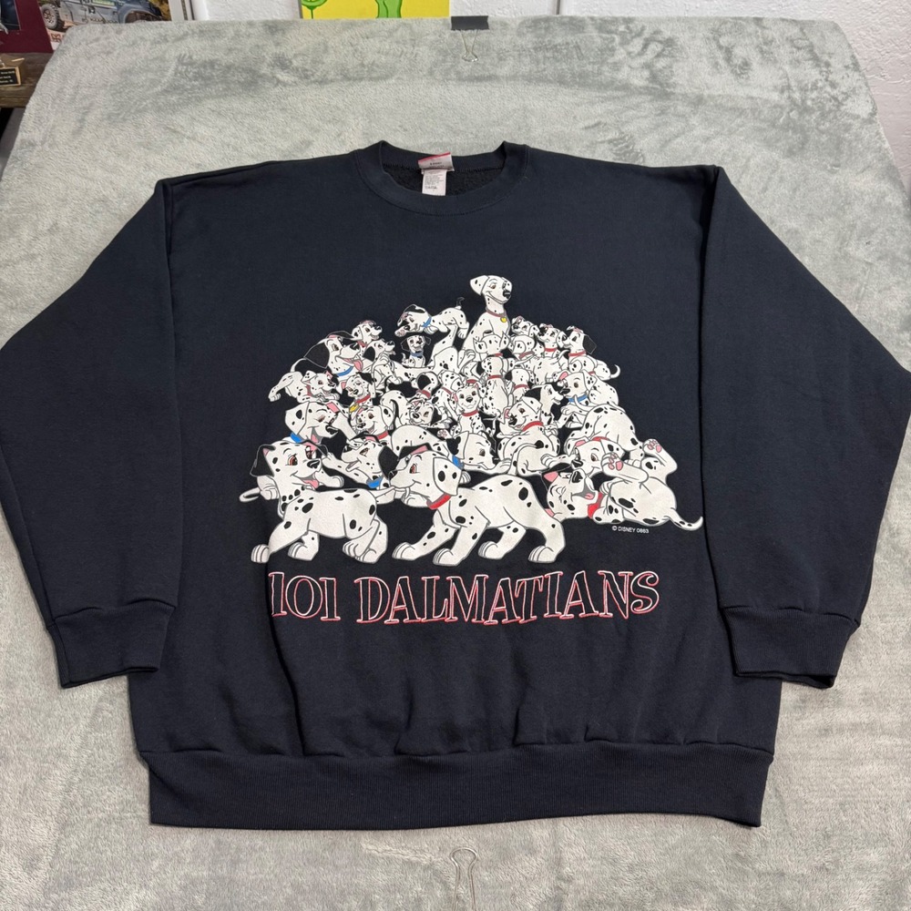 VTG 90s Disney 101 Dalmatians Crewneck Sweatshirt Jerry Leigh Black RARE